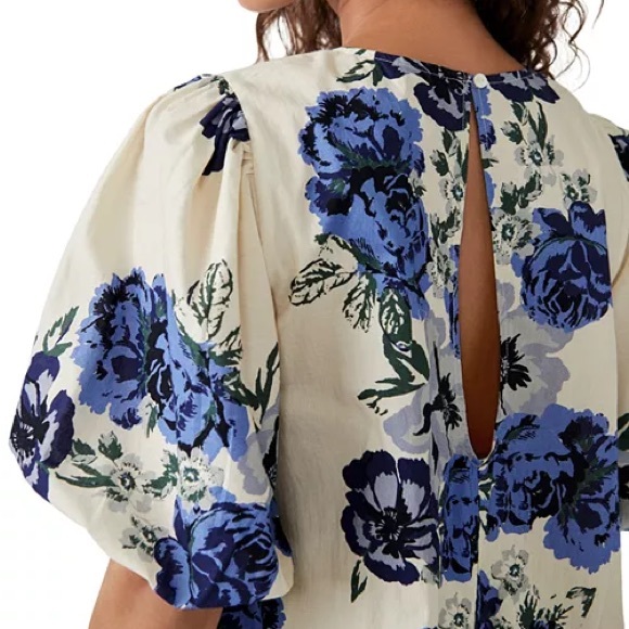 Free People Maye Poplin Tunic dress in a blue floral pattern. - Picture 2 of 7